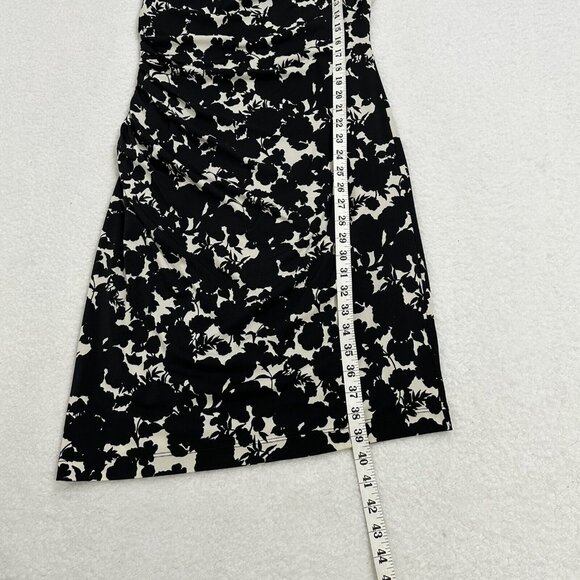 Coldwater Creek Women's Floral Scoop Neck Ruched Sheath Dress Size 4 Black White - Picture 9 of 12